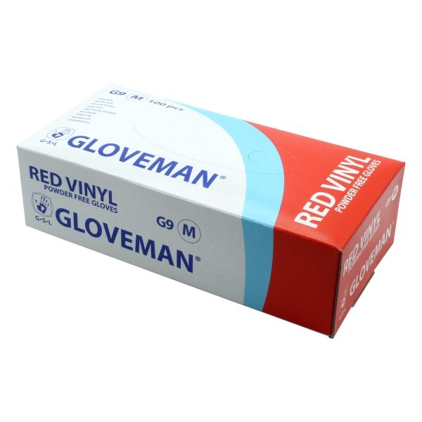 G9 - Gloveman Powder Free Red Vinyl Gloves Sizes S - XL