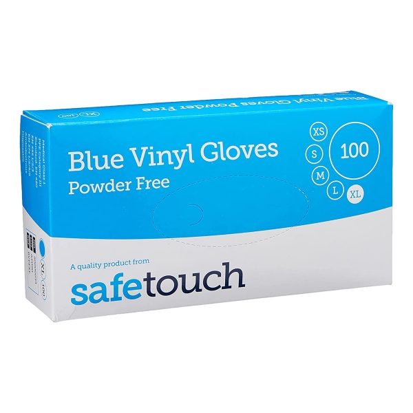 Safetouch Powder Free Blue Vinyl Gloves, XL