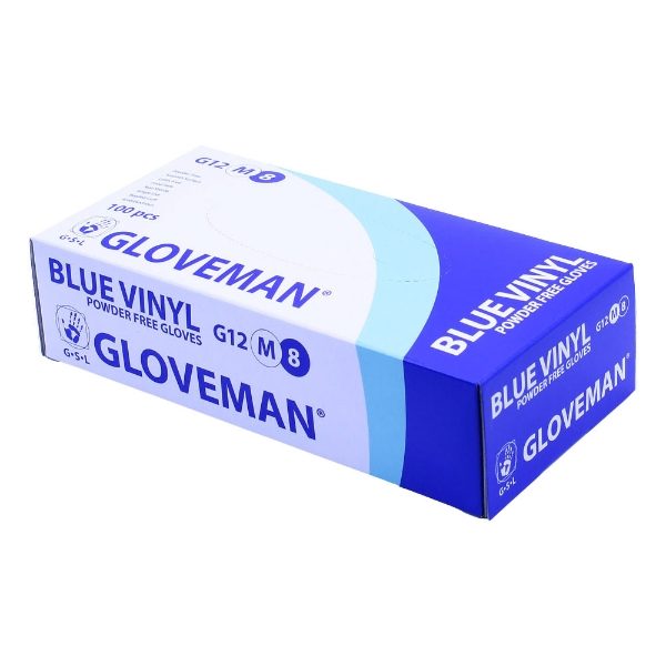 G12 - Gloveman Blue Vinyl Powder Free Gloves 100pcs Sizes XS - XL