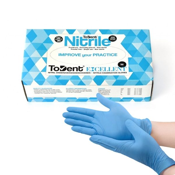 ToDent Powder Free Blue Nitrile Gloves, 1 x 100, M