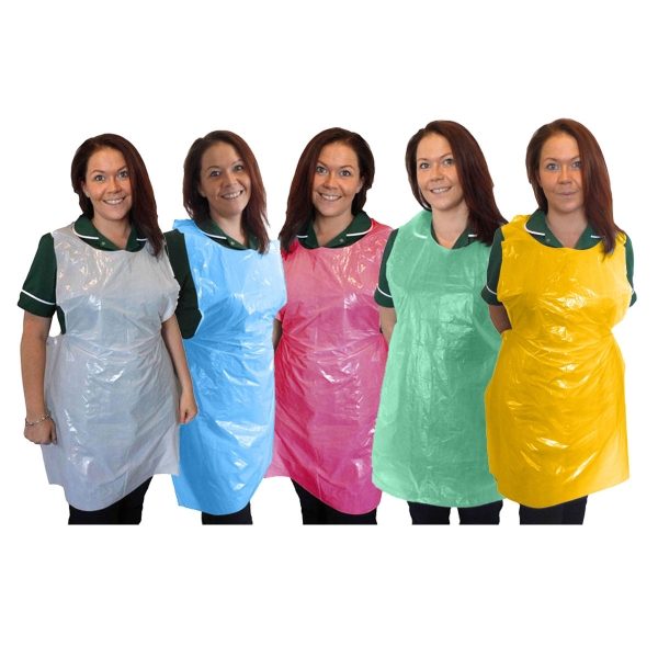 Aprons on a Roll, Standard, 27 x 40", Case of 5 x 200 - White, Blue, Red, Green or Yellow