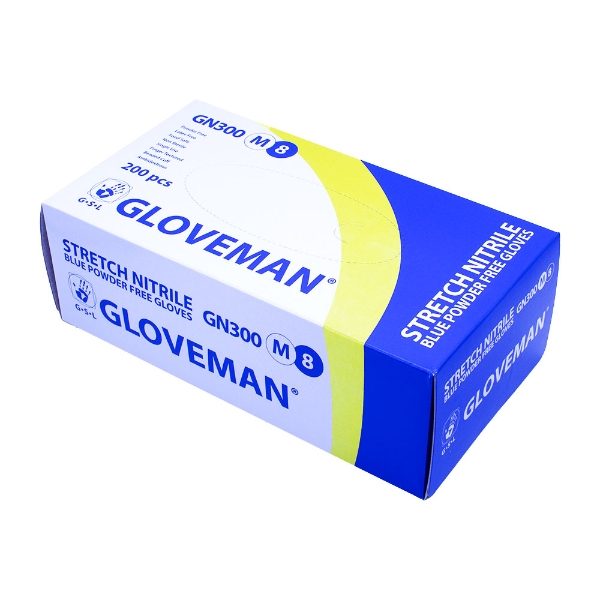GN300 - Gloveman Blue Stretch Nitrile Powder Free Gloves Sizes 200pcs XS - XL