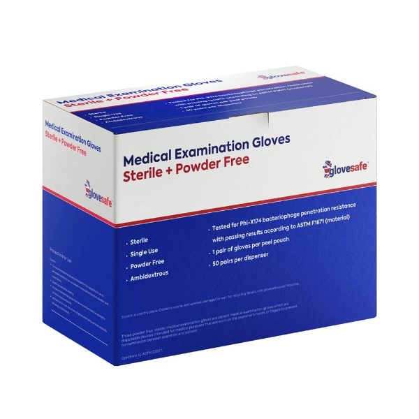 G511 - GloveSafe Sterile Blue Nitrile Examination Gloves 1 x 50 Pairs - Sizes M  - XL
