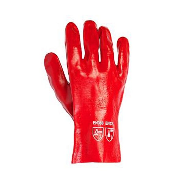 Warrior Red PVC Gloves, 27cm Long, Size 10, per pair
