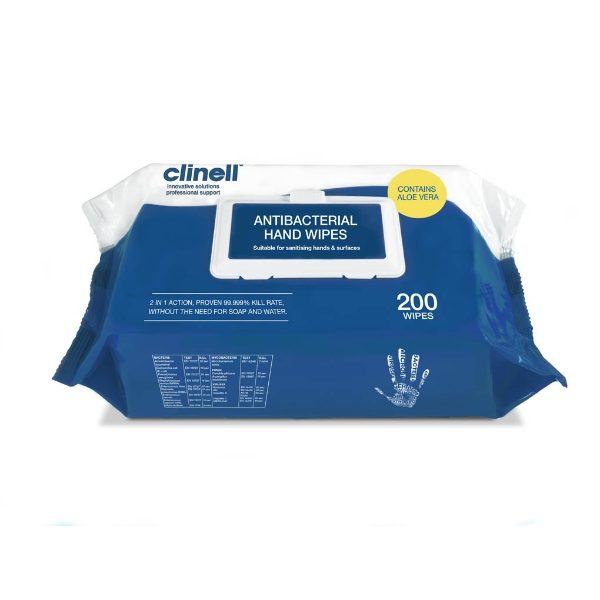 Clinell Antimicrobial Hand Wipes, Pack of 200