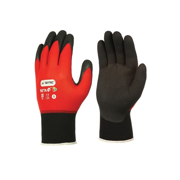 SKYTEC Beta1 Red/Blk Nitrile Foam Coated Gloves -Sizes S - XL