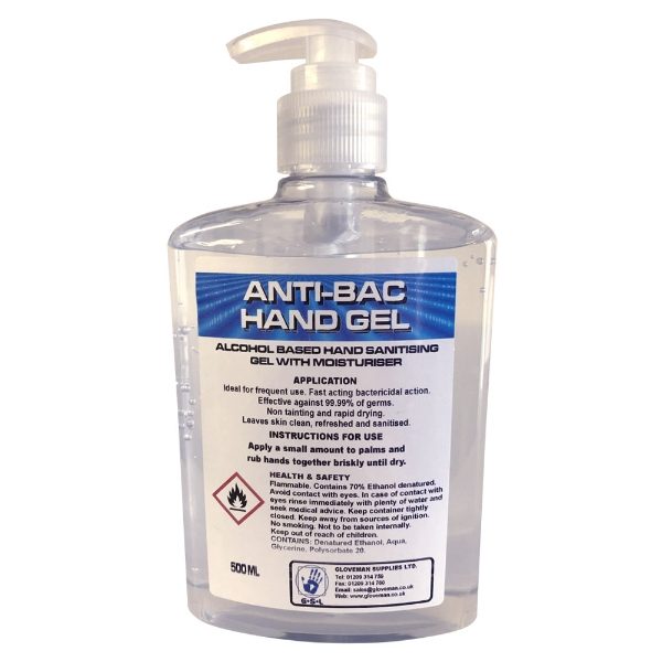 HND29/C - Gloveman Hand Sanitiser Gel 500ml Pump Bottle per case of 12