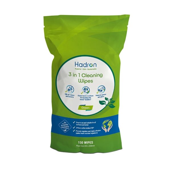 Hadron Green 3 In 1 Surface Wipes, Refill Pack of 150 Wipes