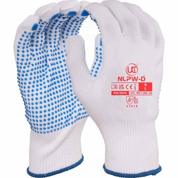 PVC Dotted Knitted Gloves, NLPW-D, Size 9, Pack of 10 Pairs