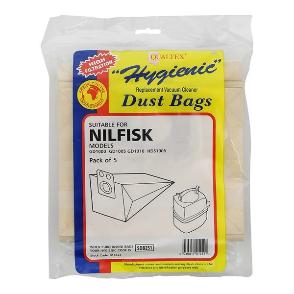 Pattern Vacuum Bags, Nilfisk, GD1000, SDB251, Pack of 5