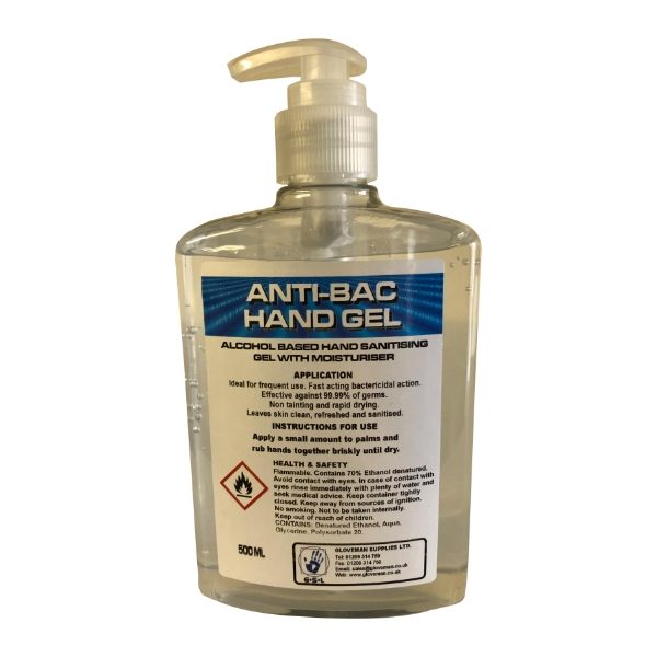 Gloveman Hand Sanitiser Gel 500ml Pump Bottle per case of 6