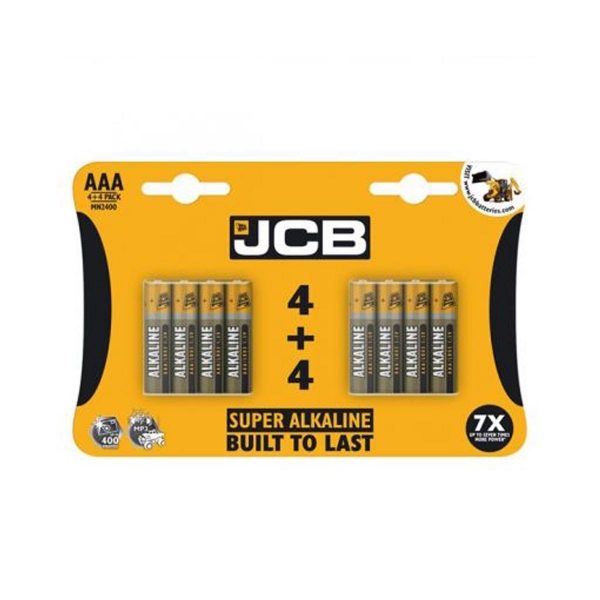 Batteries, JCB AAA Super Alkaline, 4+4 Pack, per Box of 12